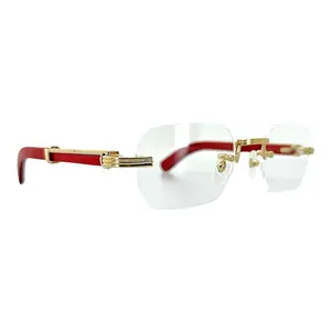 Cartier Bar Decor Wood Frame Glasses Red Gold (Clear Lenses)