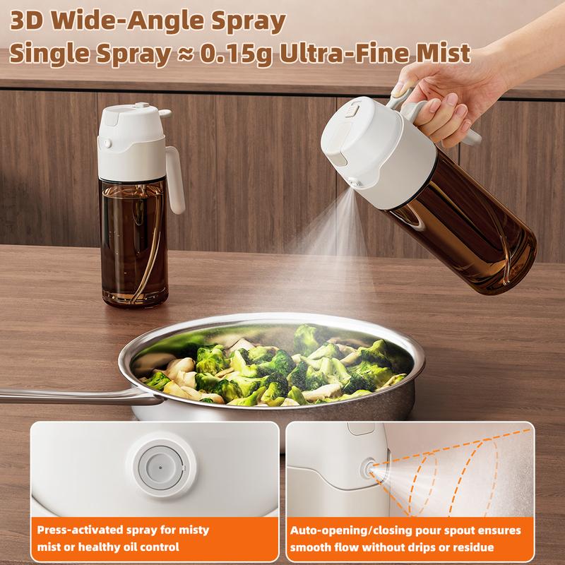 Premium 2 in 1 Oil Sprayer for Cooking 18.6oz/550ml Light-Blocking Dark Olive Oil Dispenser Bottle Food-Grade Mister for Air Fryer BBQ