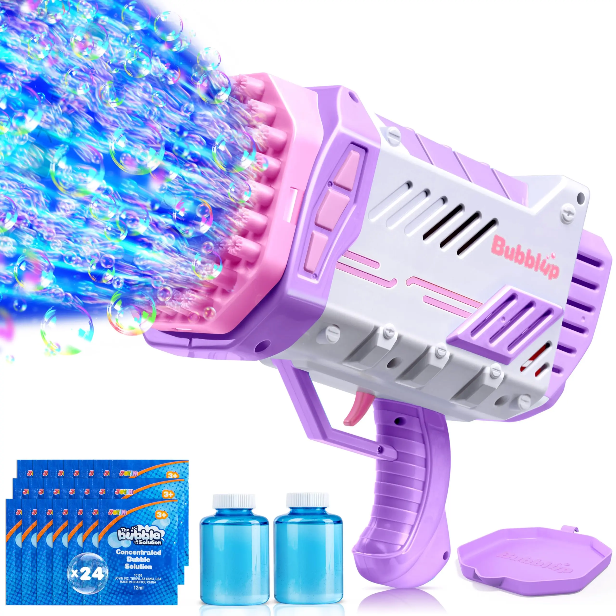 Sloosh Bubble Machine Gun W/Solution for Kids Ages 4-8, Light-Up Bazooka Rocket Shape Bubble Guns Blaster for Outdoor, Summer Toys Gifts, Party, Wedding, Easter  DealsForYouDays