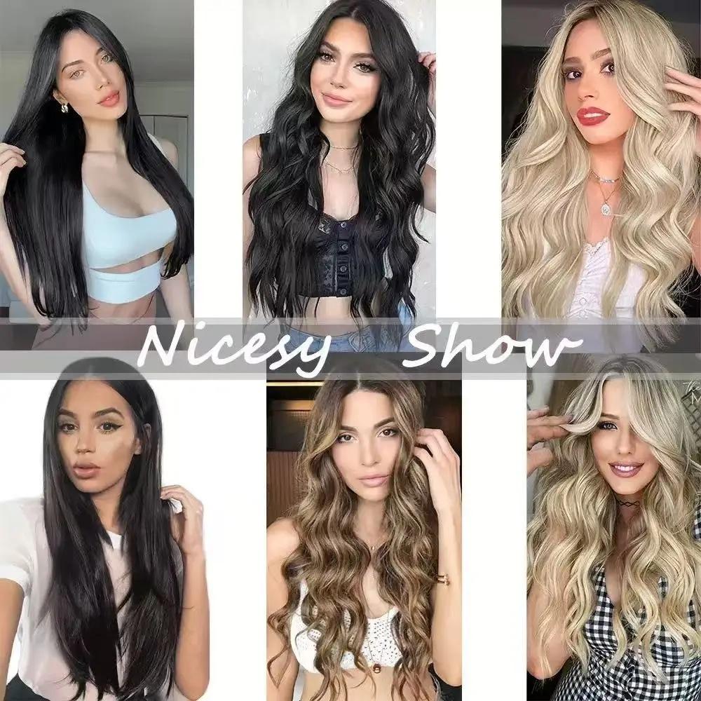 2026 New Clip In Hair Extensions 7 PCS Full Head 22 Inch Long Curly Wavy  For Women Girls Hair Synthetic Wig Hairpieces