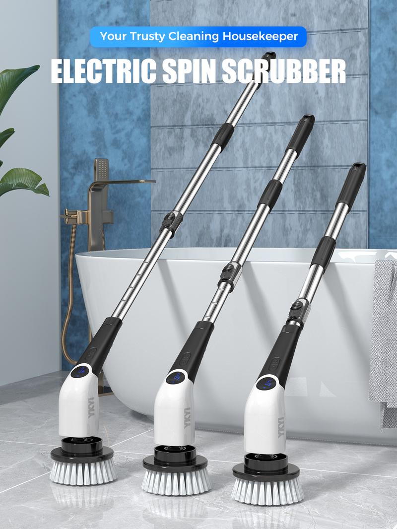 YKYI Cleaning Brush Electric Spin Scrubber, Cordless Shower Scrubber,  with 4 Replaceable Brush Heads 3 Adjustable Extension Handle, 2 Adjustable Speeds for Bathroom, Toilet, Household Kitchen Cleaner Supplies Home Portable,Appliance
