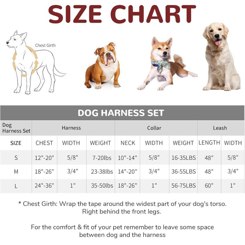 Reflective Dog Harness Collar Leash Set, No Pull Harness for Dog, Quick Release Buckle Harness for Walk, Run, Training, Double D-Ring Step in Dog Harness for Dog Girls and Boy, Red