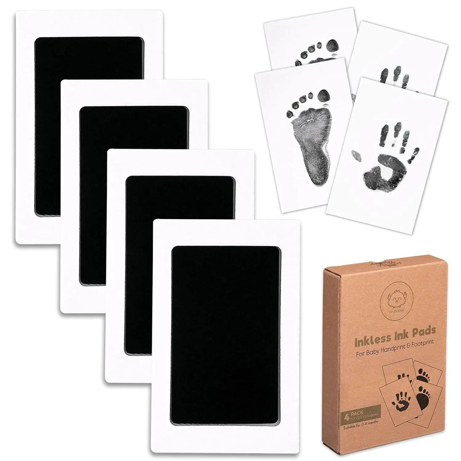 Unisex 4-Pack Mess-Free Ink Pad Set - Baby Hand & Footprint Keepsake Kit, Newborn Clean-Touch Tool, Ideal New Mom Gift (Jet Black)