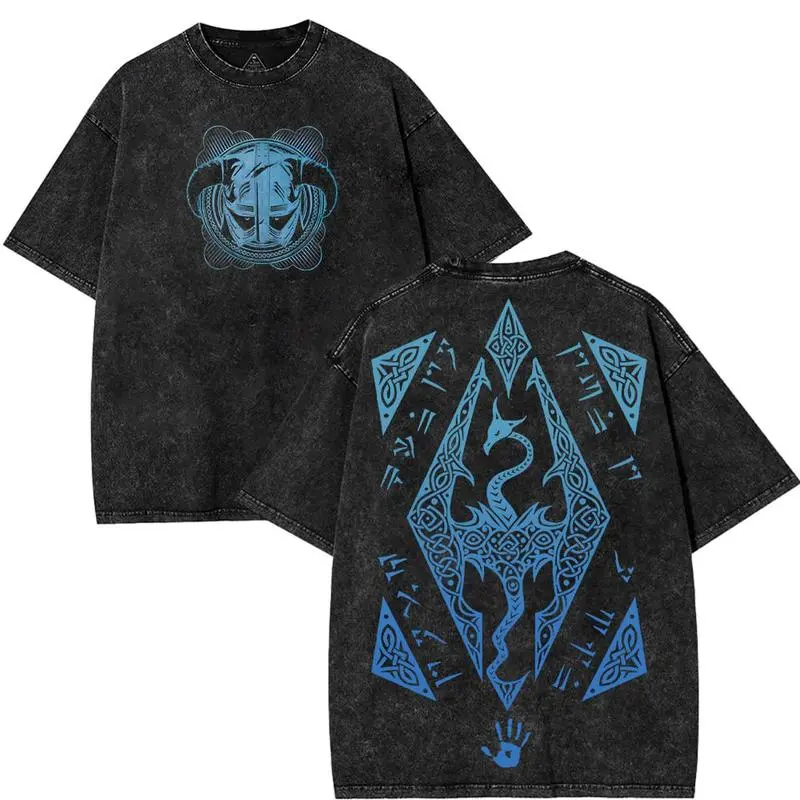 Skyrim Dragonborn Emblem Shirt, Vintage Fantasy Game Tee, Elder Scrolls Graphic T-Shirt, Full Colors, Full Sizes, For Men, For Women Cotton Fabric