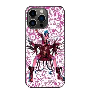 Arcane Jinx Throne Graffiti Slim Liquid Silicone iPhone Cover Pink Chaos for iPhone 11-16 Pro Max Viral Arcane Fandom Grunge Cyberpunk Style