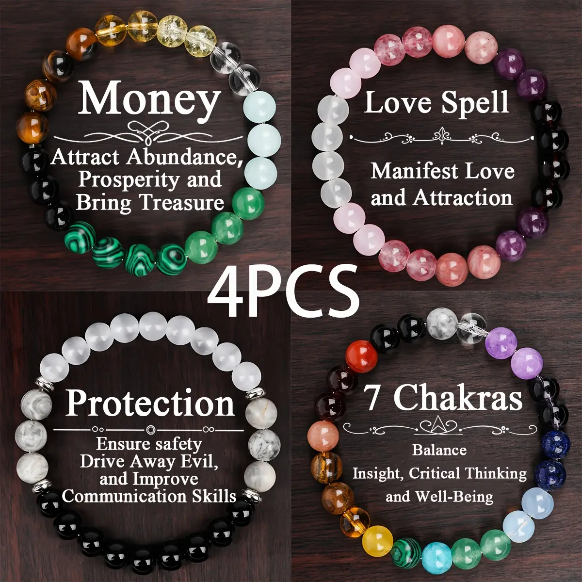4pc GADASLUY Bohemian fashion beaded bracelet, lover's accessory, perfect jewelry gift for mom, women and loved ones, attracting good luck and wealth