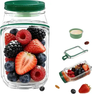 Salad Pod Mason Jar Side Open – Leakproof Vertical Layering Salad Jars with Built-In Dressing Containers, Reusable & Portable Lunch Containers for Office, Picnic & Travel