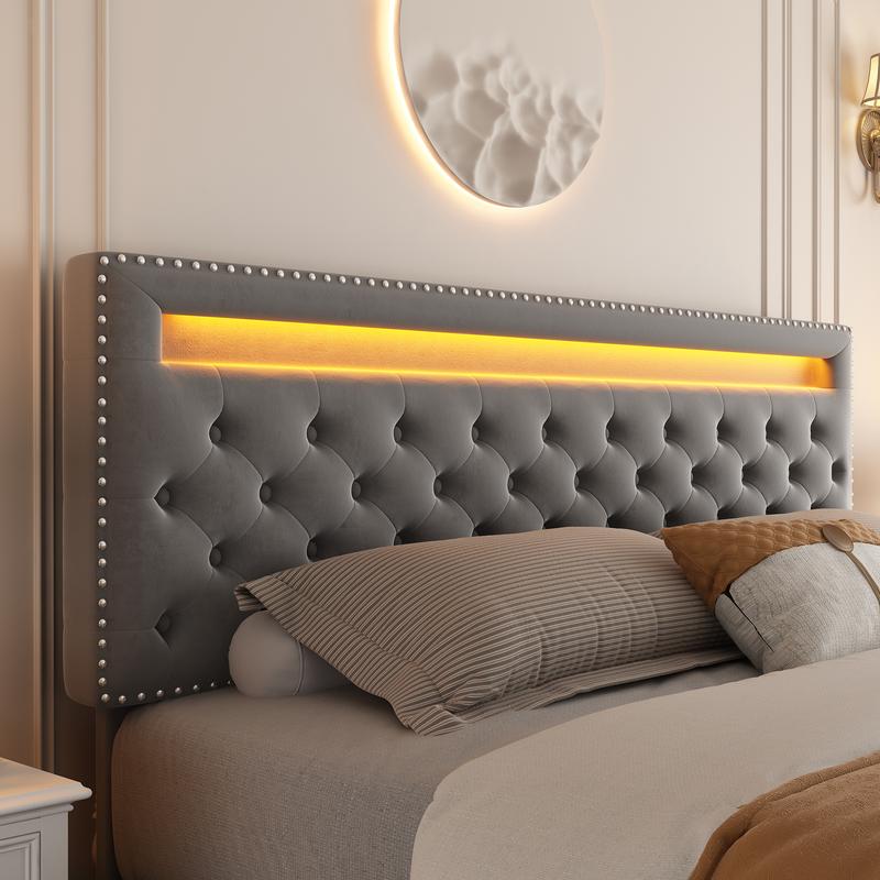 GEGOFORU LED Bed Frame King Size with Storage Drawers, Upholstered Modern Platform Bed, RGB Lights, No Box Spring Needed, Perfect Gift