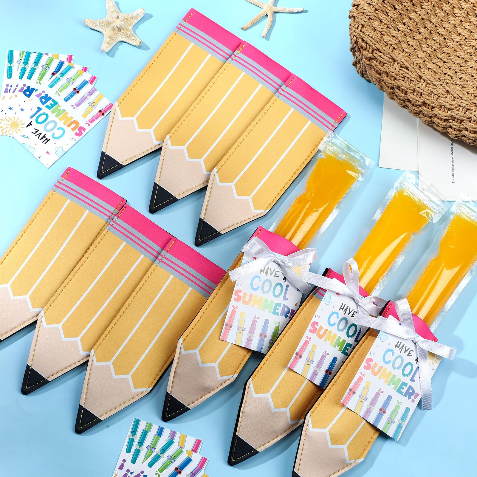 24/30 Pack End of School Year Gifts Reusable Ice Pop Sleeves with Gift Cards & Ribbon, Multicolor Washable Neoprene Popsicle Holders for Students, Classroom Prizes, Summer Favors