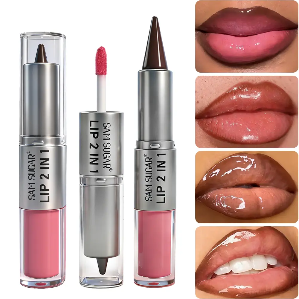 2-in-1 Lip Liner & Lipgloss Combo Set - Makeup Beauty Products with Plump Matte, Mirror-Shine, Moisturizing Effects, Long-Lasting Color Lock, Non-Stick-to-Cup,back to school