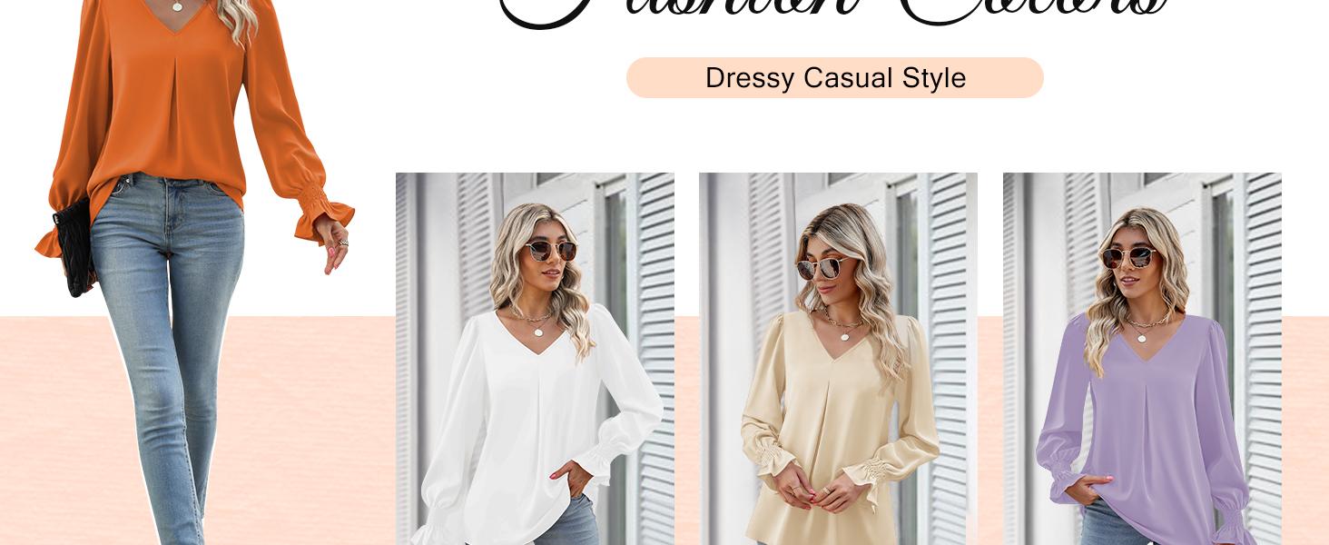 Women's Long Sleeve Chiffon Blouse V Neck Loose Fit Dressy Casual Top for Office & All Occasions Boho Style Shirt Vneck #Springfresh
