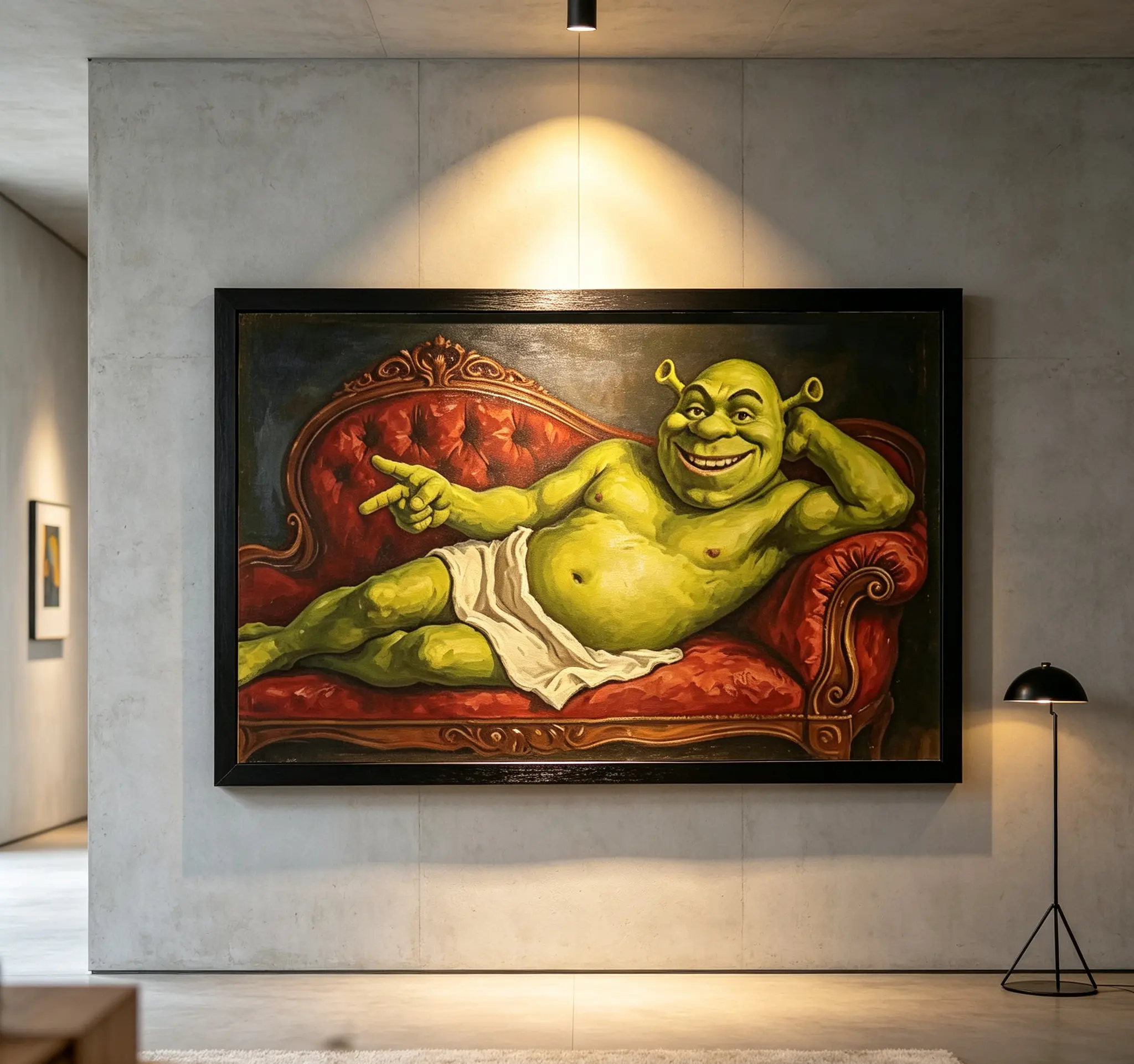 Funny Green Ogre Movie Parody Canvas Print - Quirky Gifts for Movie Fans, Couch Decor, Vintage Meme Wall Art, Metal-Wood Home Decor Poster