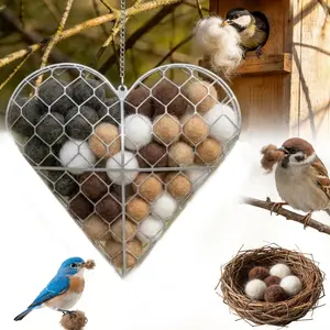 Handmade Fiber Bird Nesting Heart Refillable Bird Nesting Material Holder  Winter Shelter for Wild Hummingbirds  Garden Yard Art Birdhouse Decor Outdoor Garden Dispenser & Nesting Material for Wild Birds