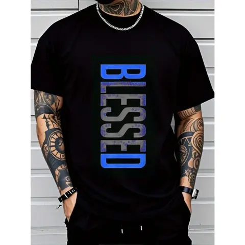 Men's Classic Menswear Soft Printed Short Sleeve Cotton Top - 100% Knit Fabric, Geometric Print, Medium Stretch, Breathable Comfort Fit, Machine Washable, Lasting Design Won't Peel Off, Leisure Wear