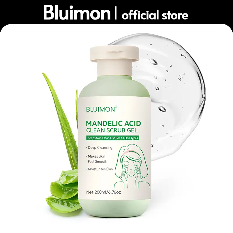 Bluimon Mandelic Acid Facial Scrub Gel - Gentle Exfoliating Cleanser for All Skin Types, Deep Cleansing, Moisturizing, Blackheads Remover, 200ml, Smooth, Flawless, Radiant Skin, Ideal Gift