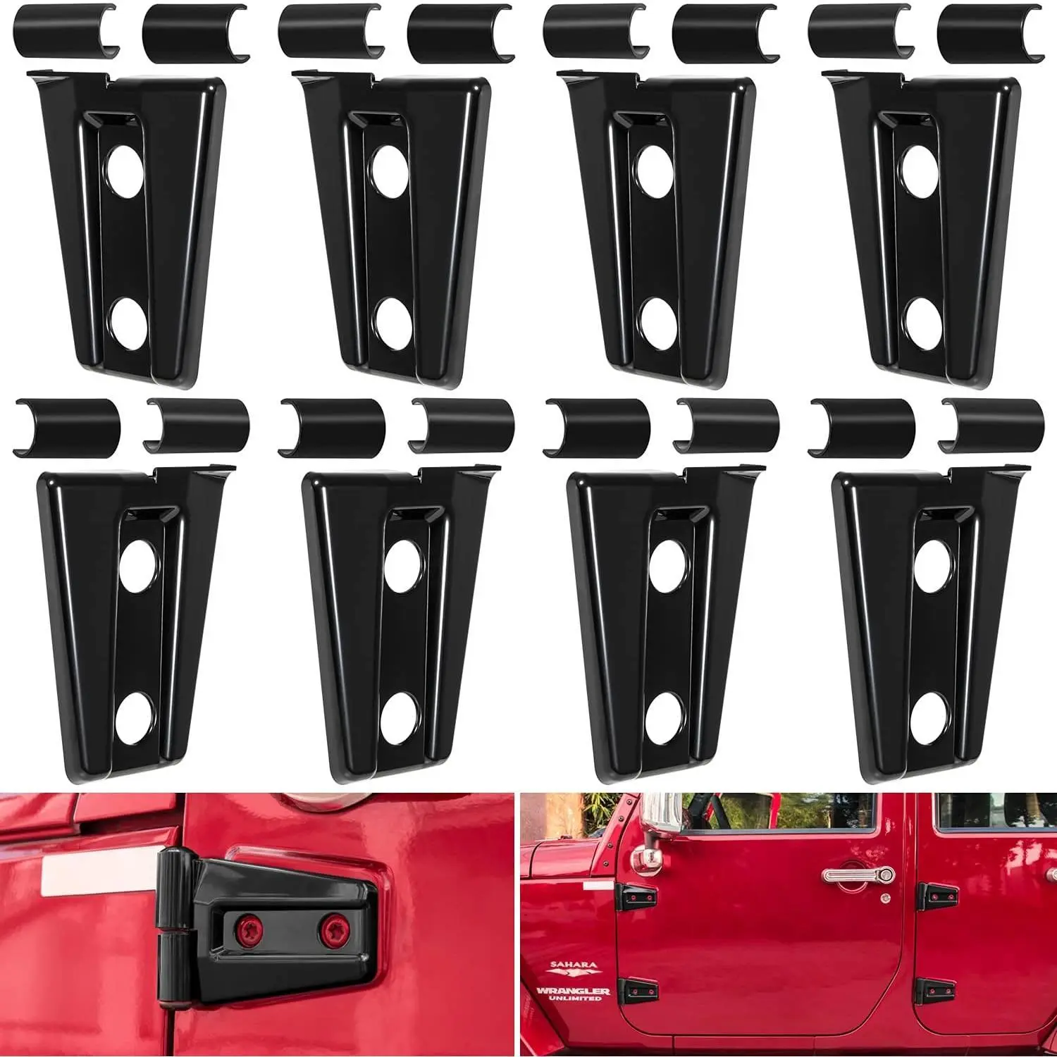 Door Hinge Cover Trim Exterior Accessories for  4-Door 2007-2018 (Black 8PCS)