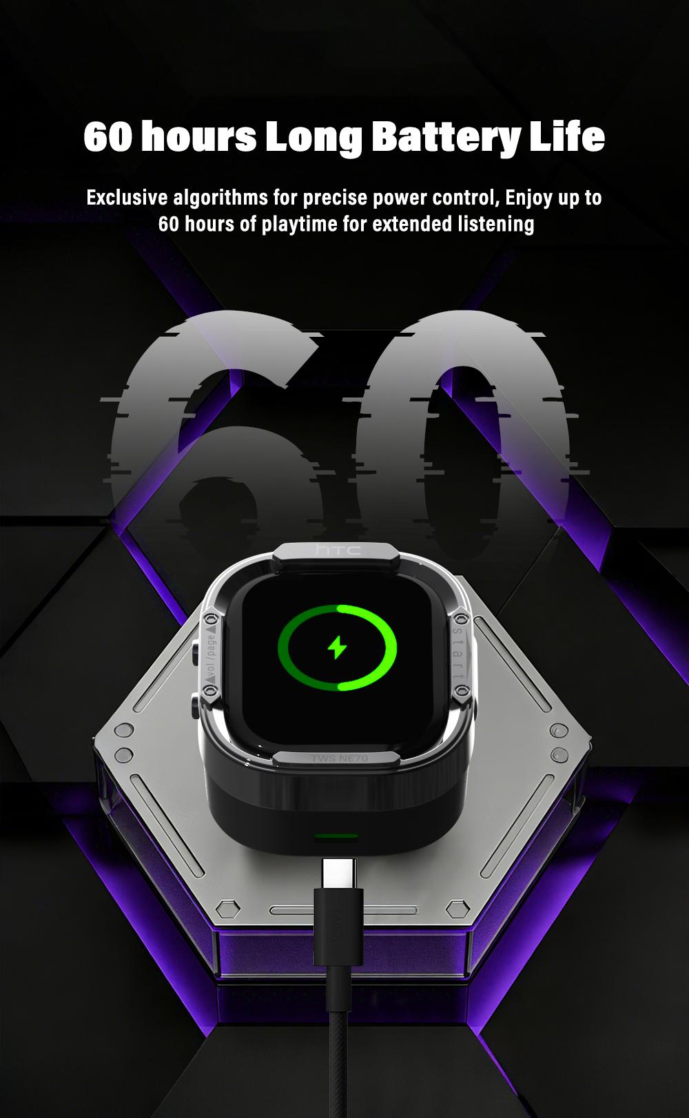 HTC NE70 Bluetooth 6.0 Earphones Light Weight in Ear IPX5 Waterproof Headphones Wireless Earbuds with Smart Touch Screen Suitable for Gaming Office Sports Study and Audio Calls Built-in Microphone Earphones