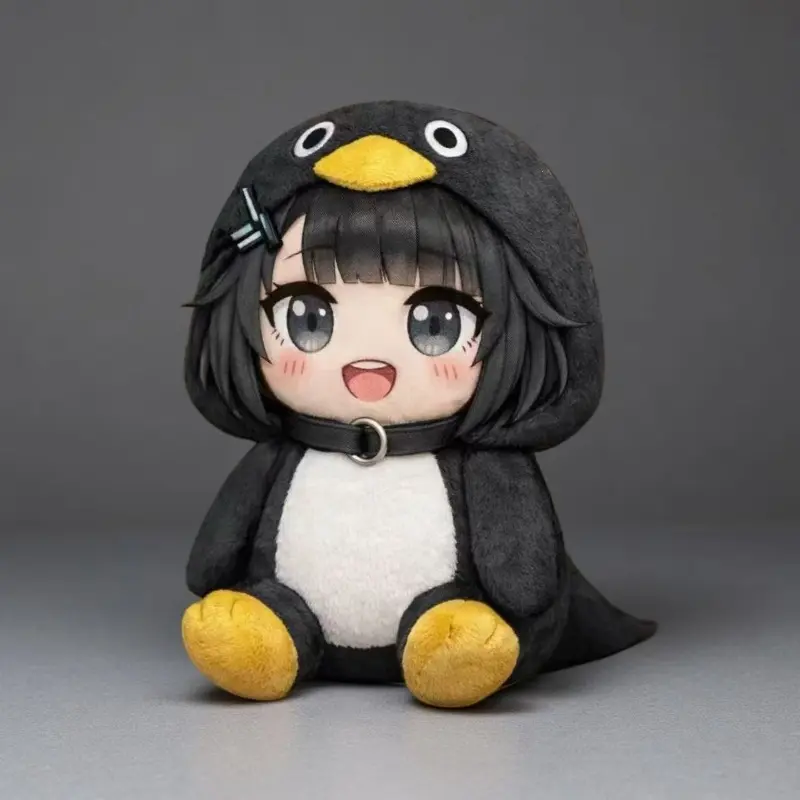 Cute Penguin‑Hood Anime Girl Plush Doll, Kawaii Chibi Stuffed Toy, Soft Cartoon Character Plushie Gift for Fans Soft Cuddly Gift