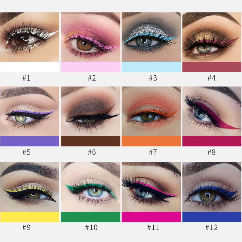 Christmas gift 12 Colors Matte Liquid Eyeliner Set Rainbow Colorful Neon Eyeliner Pencil Pigmented Waterproof Smudgeproof Long Lasting Gel Eye Liner Christmas Makeup Gift Kit for Women (Set A)