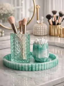 Mint Vanity Organizer Set Makeup Brush Holder Bathroom Aesthetic Decor
