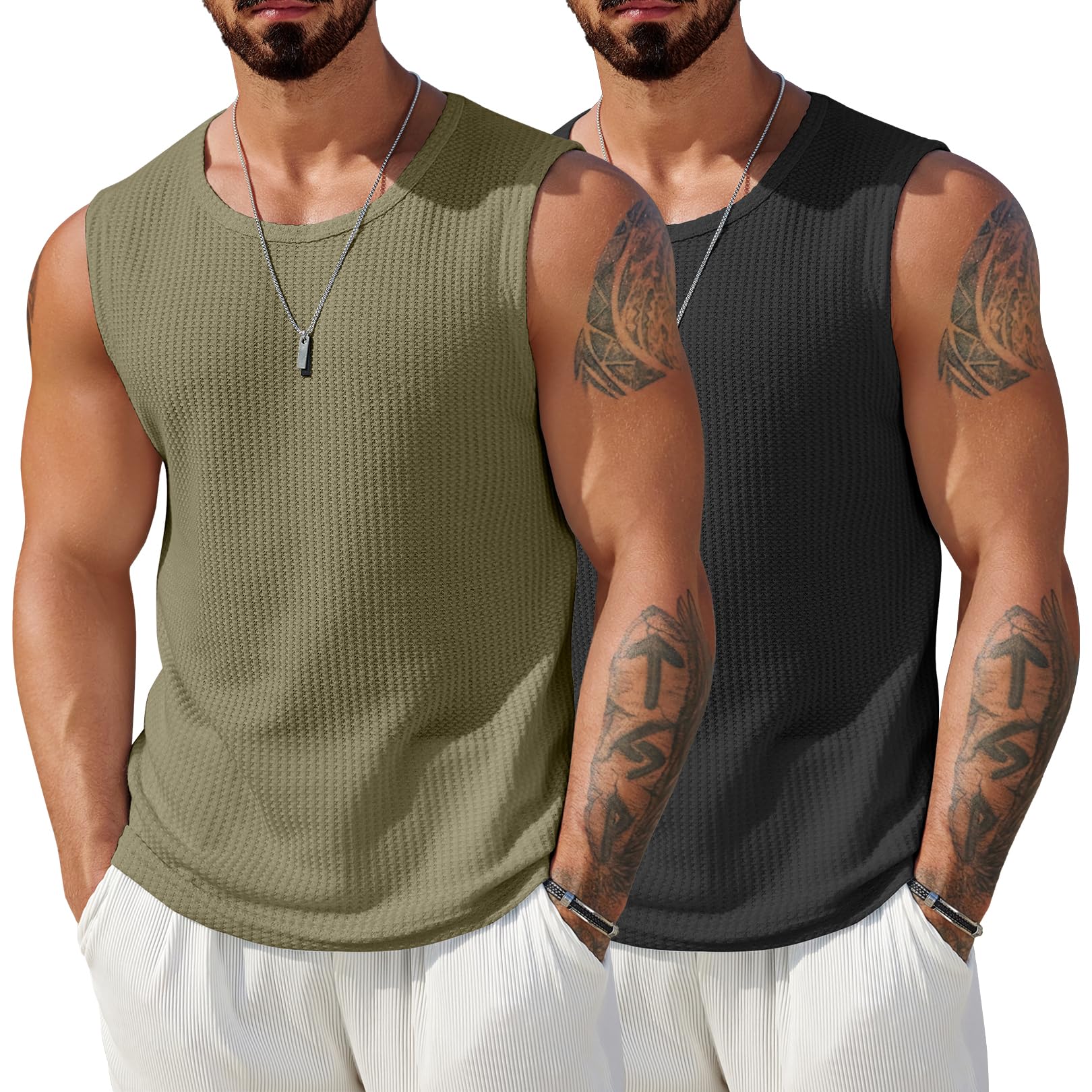 COOFANDY Mens Casual Tank Tops Waffle Knit Sleeveless Shirt Breathable Tank Shirts Summer Muscle Tee