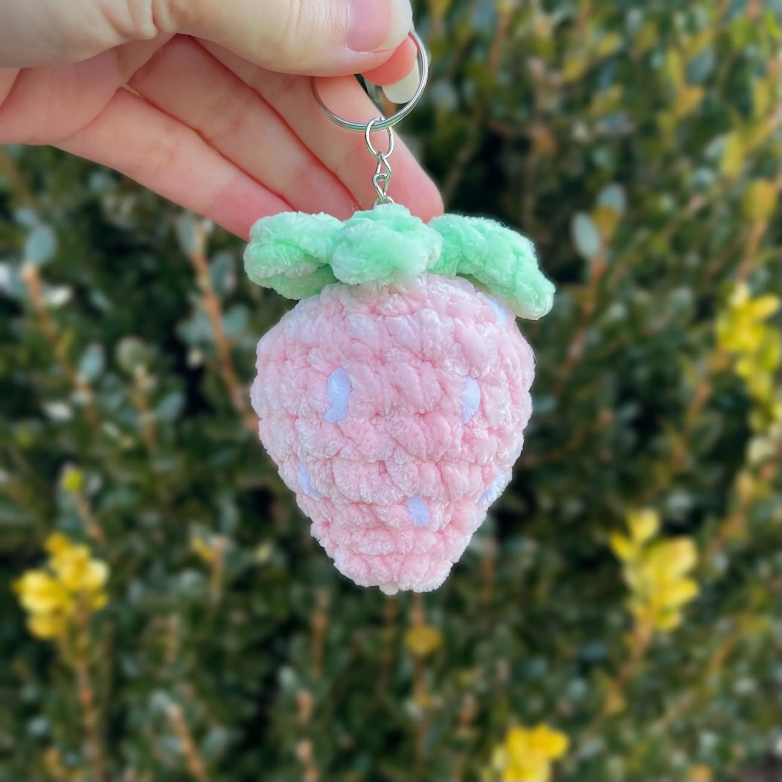 Handmade Crochet Strawberry Keychain Plushie