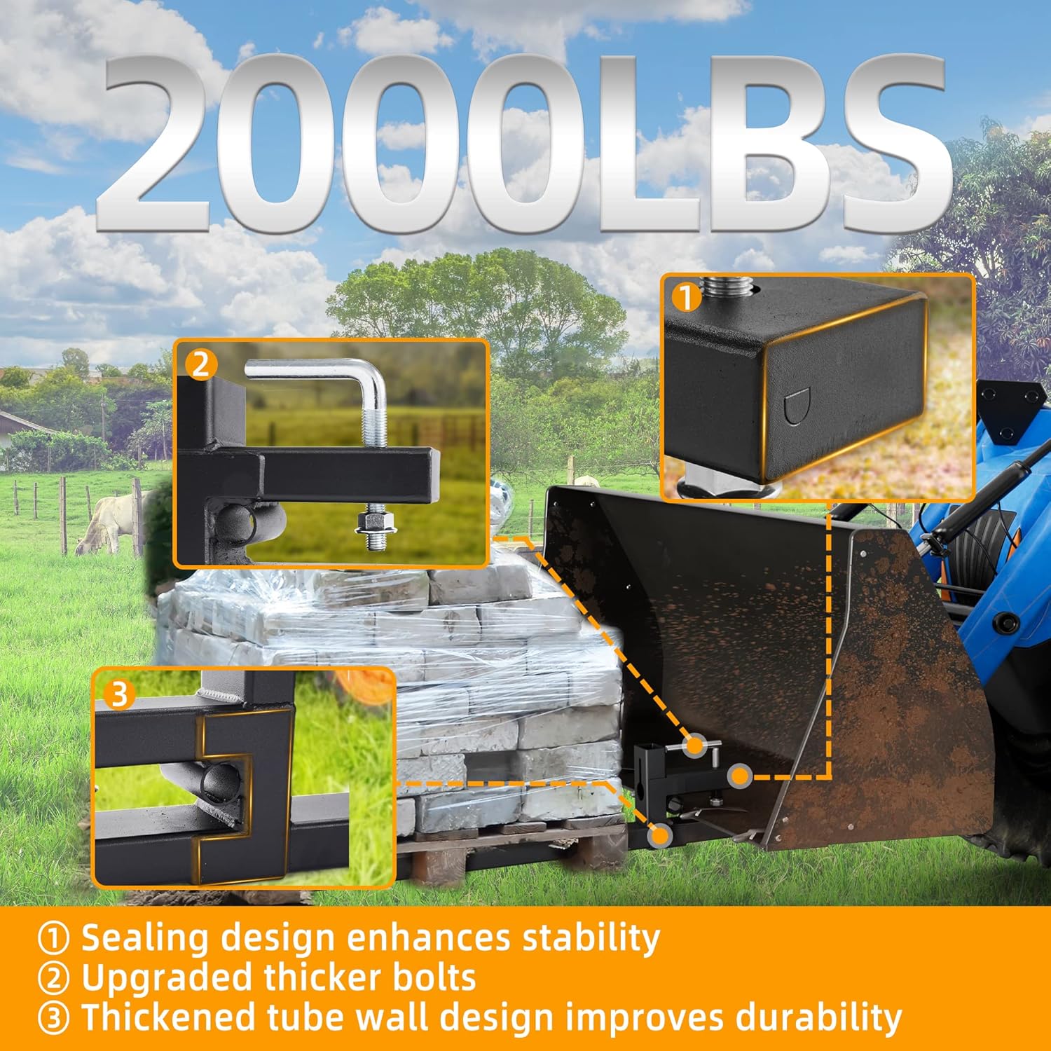 YINTATECH 60" 2000lbs Clamp on Pallet Forks Heavy Duty Tractor Forks with Adjustable Stabilizer Bar Tractor Bucket Forks for Tractor Attachments YINTATECH 60" 2000lbs Clamp on Pallet Forks Heavy Duty Tractor Forks with Adjustable Stabilizer Bar Tractor Bucket Forks for Tractor Attachments