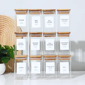 12/18/24 Pack, Airtight Glass Spice Jars withLids,Pcs Glass Food Storage Jars Square 8oz,Glass Jars With Bamboo Lids,StorageContainers For Kitchen