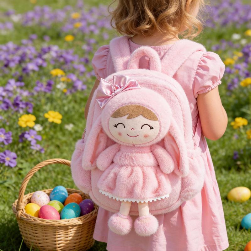 Gloveleya Easter Bunny Backpack for Toddlers - 11" Plush Doll Backpack with Detachable Rabbit Toy, Soft Stuffed Animal Bag for Girls 2-6 Years Old, Ideal Easter Basket Stuffer & Birthday Gift