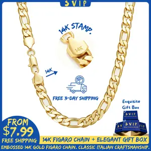 [Free 3-day shipping] 14K Real Gold-Plated Figaro Chain Necklace for Men – 2mm/10mm Wide, 24" Italian-Style Cuban Link, Tarnish-Free Nanotech Coating, Hip Hop Streetwear, Minimalist Layering Jewelry, Gift for Him