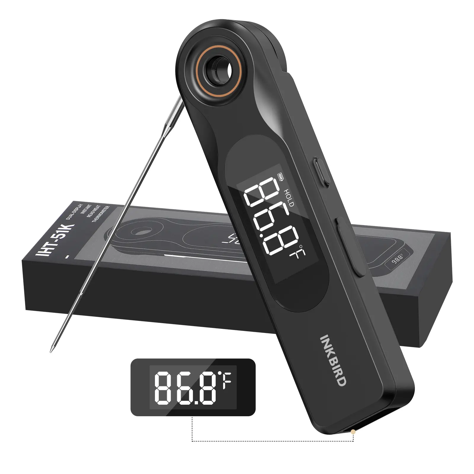INKBIRD Wireless Digital Meat Thermometer - Kitchen Utensils & Gadgets, Dual-Screen Display, 0.5-Second Rechargeable Instant Read with Charging Cable, 1.8mm Ultra-Fine Probe, IP65 Waterproof, Durable, Full-Scenario Compatibility for Cooking, Barbecuing, W