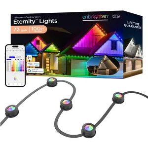 Enbrighten VIBE WiFi Color-Changing Permanent Outdoor Eternity Eave Lights, 72 Lights, 100ft. Black Cord