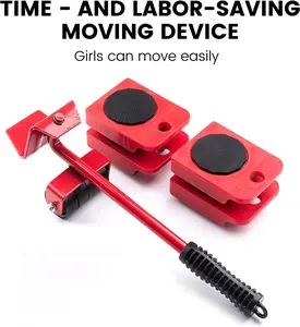 Heavy Duty Furniture Lifter with 4 Sliders for Easy Heavy Furniture Moving, Adjustable Height [Load Capacity: 600lbs Per Wheel] Red Organiser
