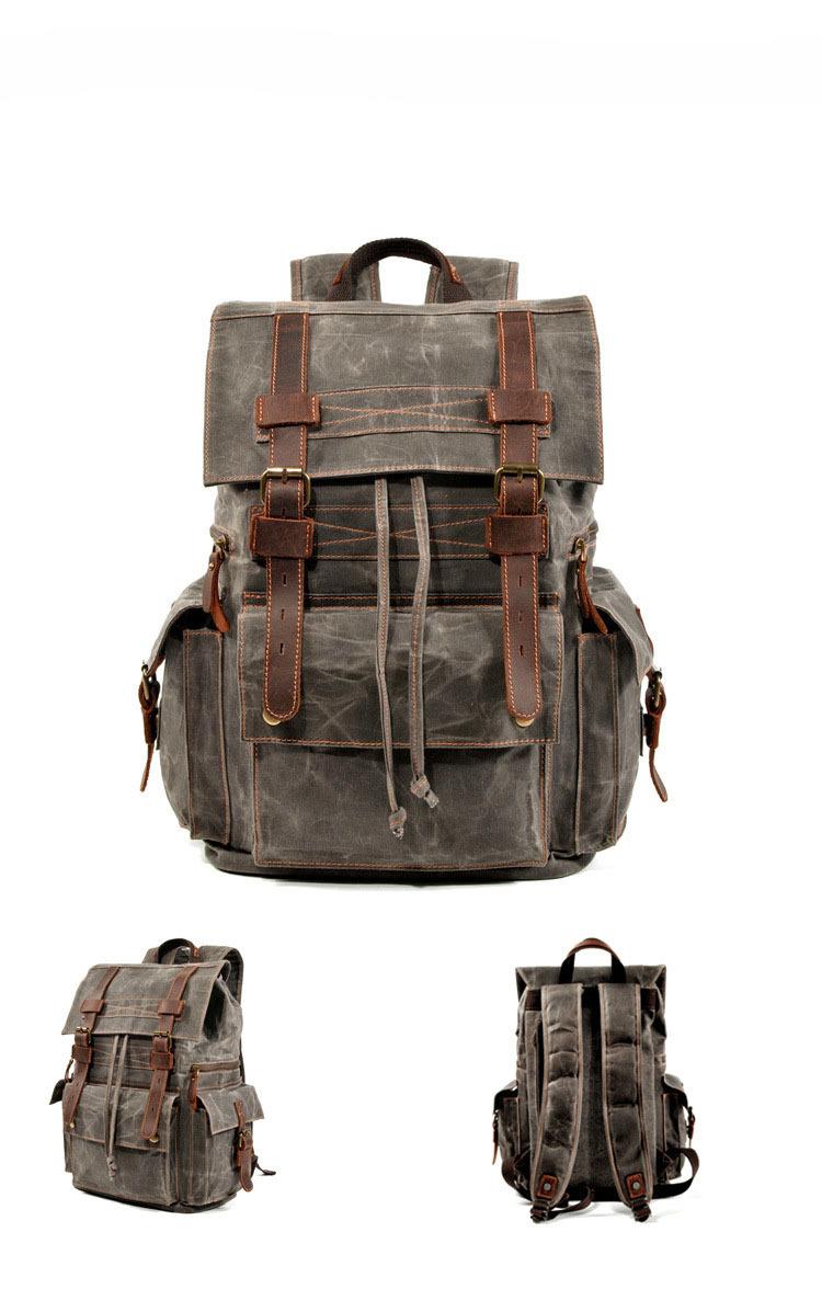 Vintage Waxed Canvas Laptop Backpack – Water Resistant Travel & Work Bag with Crazy Horse Leather for Men & Women