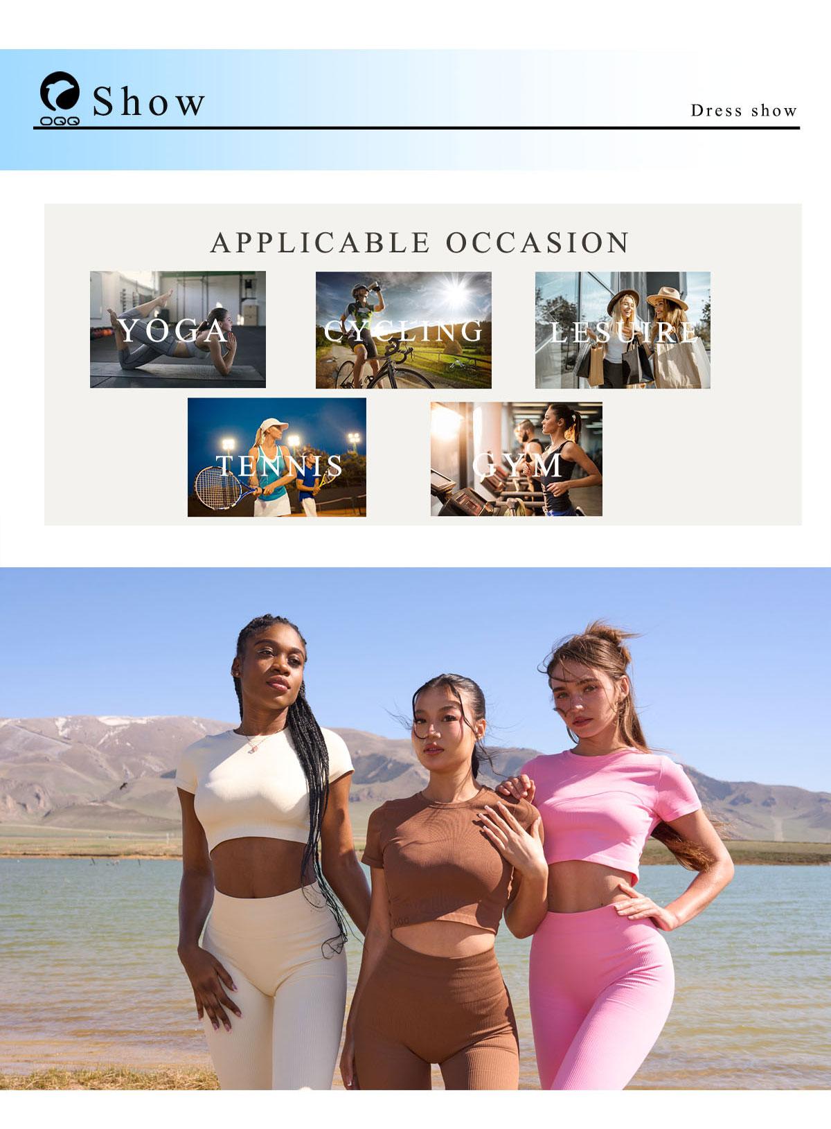 OQQ Women's Yoga Pants Ribbed Seamless Workout High Waist Bell Bottoms Flare Leggings Comfort SpringStatements