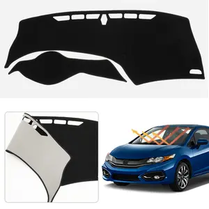 Canvcle Custom Fit Suede Dash Mat for 2012-2015 Honda Civic UV Protection Anti-Glare Non-Slip Dashboard Cover Accessories Black & Gray Design