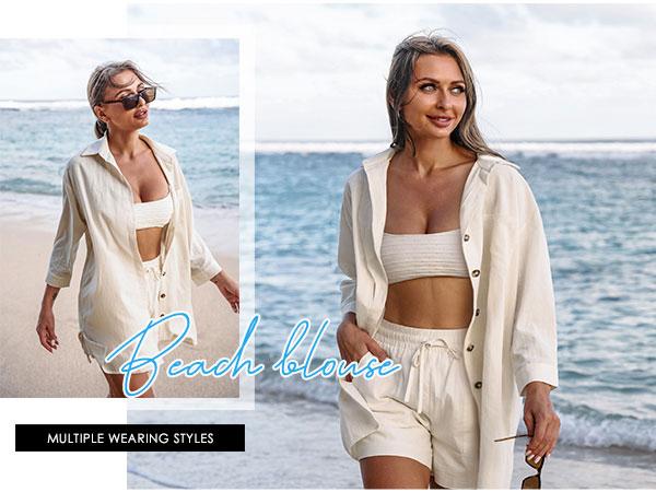 comfyclothing  Women’s 2 Piece Lounge Tracksuit Outfit Sets 2025 New Linen High Low Shirt and Drawstring Casual Shorts