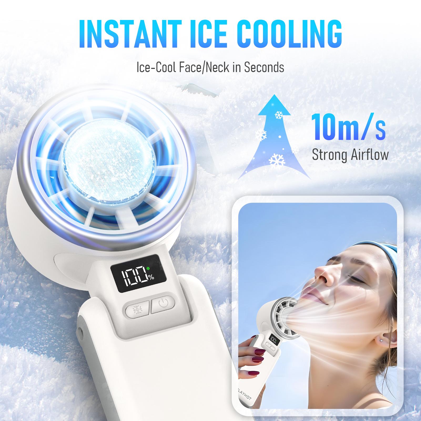 Ice-Cooling Turbo Fan | 5-Speed Handheld Portable Fan – 12H Rechargeable Personal Cooling Fan for Travel, Outdoor, Camping & Hiking | Perfect Gift for Him & Her