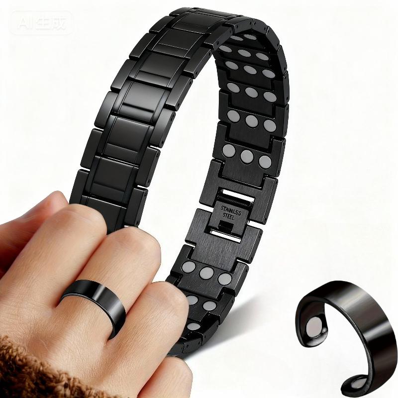 Adjustable 3X Magnetic Men's Set - Bracelet + Ring, Ergonomic Design, Smooth Stainless Steel Surface, Durable & Ideal Father's Day Gift