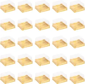 150/100 Set Clear Plastic Mini Cupcake Boxes Muffin Square Mooncake Box Single Container Wedding Birthday Gift Box (3inch-Gold) - Home Improvement.
