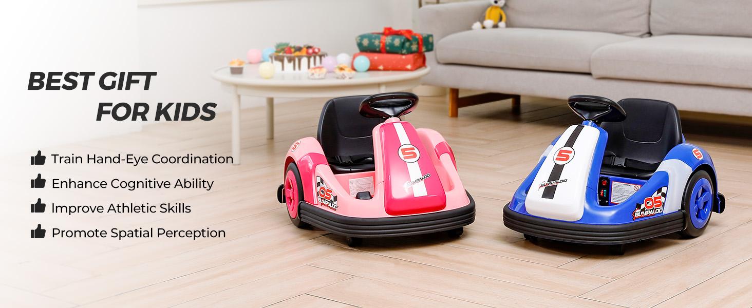 12V Kids Bumper Car with Big Wheel, 2.2 Mph Max,Ride on toys for Toddlers with Remote, Baby Bumping Toy Car with DIY Stickers,360 Degree-Spin, Music, Bluetooth,LED Lights