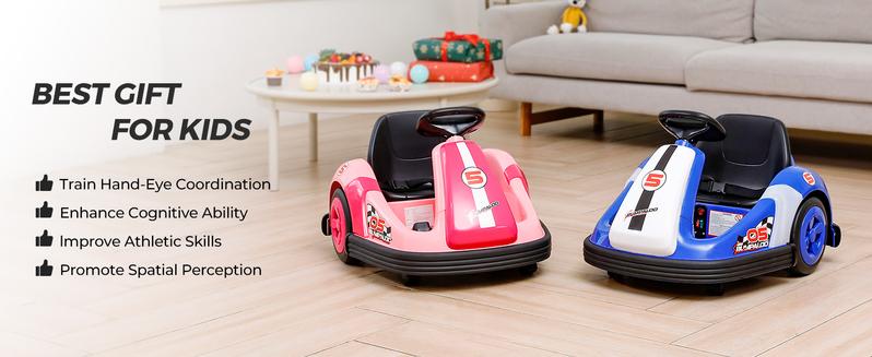 12V Kids Bumper Car with Big Wheel, 2.2 Mph Max,Ride on toys for Toddlers with Remote, Baby Bumping Toy Car with DIY Stickers,360 Degree-Spin, Music, Bluetooth,LED Lights