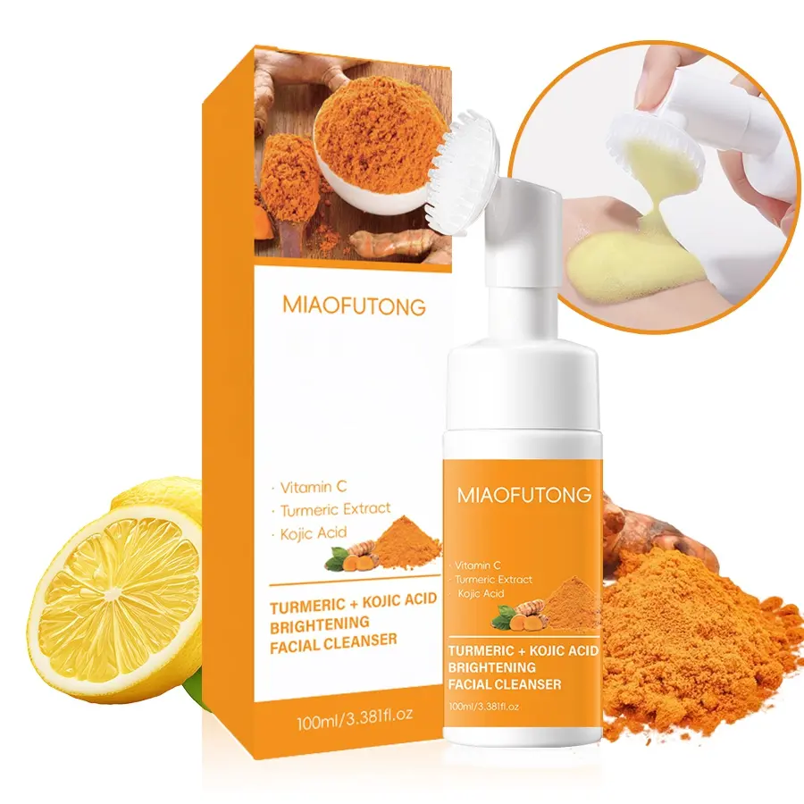 MIAOFUTONG Turmeric & Kojic Acid Gentle Foaming Facial Cleanser，Hydrating Daily Face Wash for Soft Smooth Skin，Natural Turmeric & Kojic Acid Infused Foaming Face Cleanser, Mild Non-Irritating Daily Skin Cleansing Wash