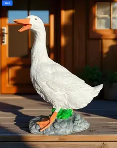 Large Concrete Goose Statue, American Dress, Outdoor Garden Decor (19 inch)