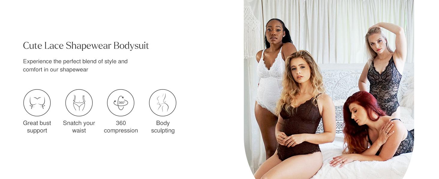 Popilush The Shapewear Bodysuit Lace Smooth Shapewear Bodysuits  Womenswear Tops Comfortable Basic Ruched Tummy Control Vneck