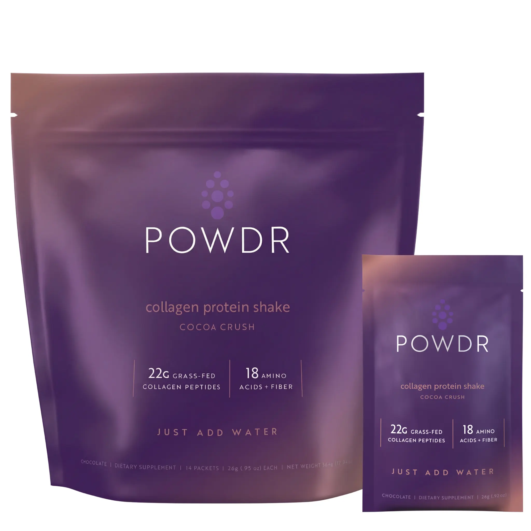 Drinkpowdr Dietary Collagen Protein Shake Mix - 22g Grass-Fed Peptides, Fiber, Iron, Potassium, Natural Chocolate Flavor, Skin Care Supplement for Adults, Collagen Boost, Prop 65 Safe, Mixes Smoothly in Water or Milk, Powder