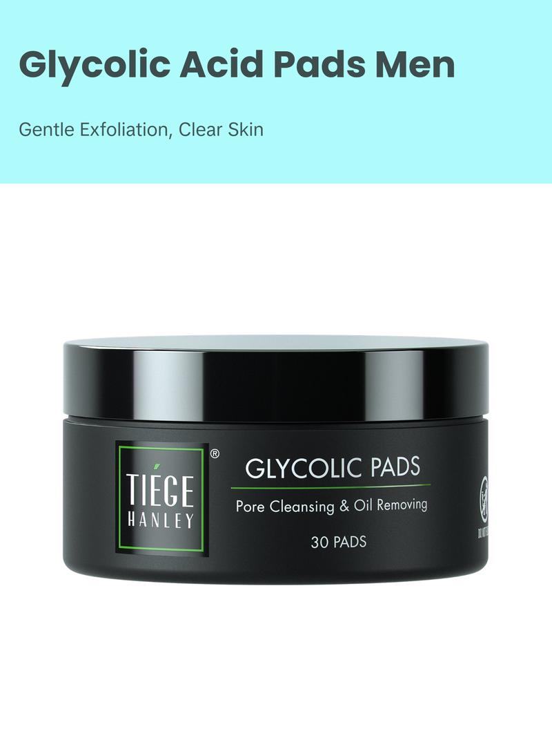 Tiege Hanley Men's Glycolic Acid Pads - 100Ml Gentle Daily Exfoliating Wipes with 18.5% Acid Complex for Smoother Clearer Skin