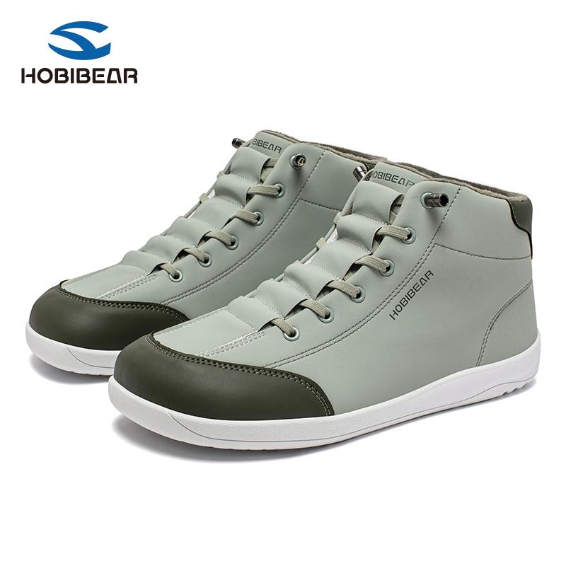 HOBIBEAR Winter Fleece Lined Wide Toe Shoes Spring Autumn Men's Sports Shoes Mid Top Flat Women's Skate Shoes