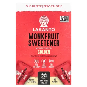 Lakanto Monkfruit Sweetener with Erythritol, Golden, 30 Packets, 3.17 oz (90 g)