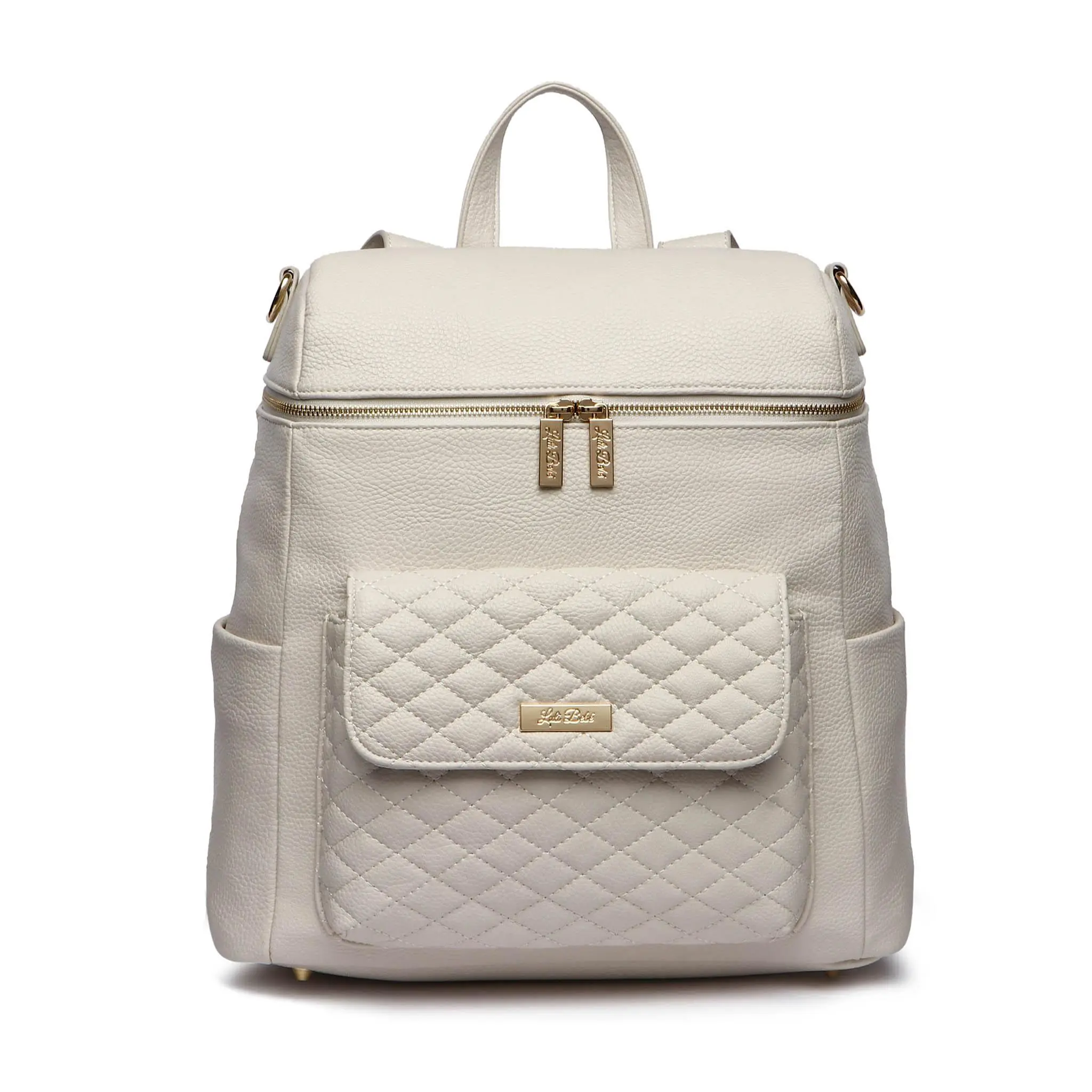 Luli Bebé Luxury Satin Monaco Backpack Purse - Pearl White, 11-Pocket Organizer, Laptop-Friendly, Crossbody Carry, Travel-Ready Functional Diaper Purse